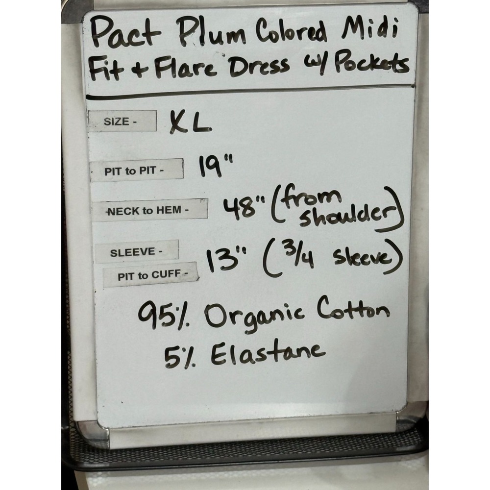 Pact Organic Cotton Fit &Flare Plum Color Midi Dress Pockets Size XL Sustainable - Picture 8 of 8